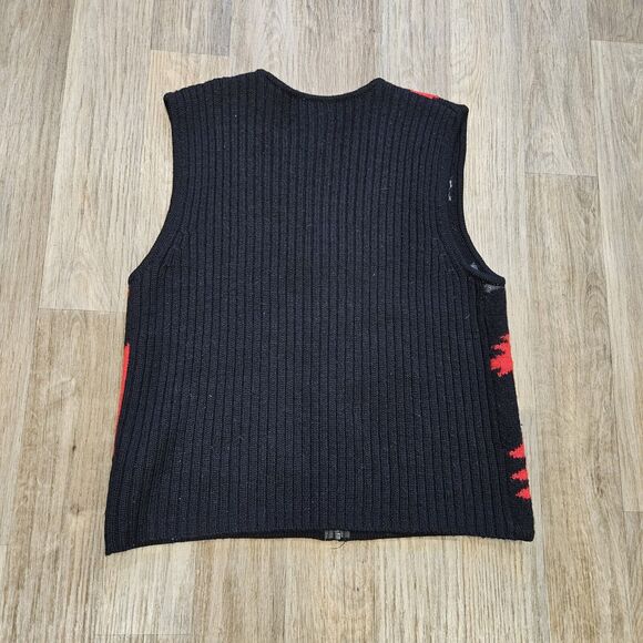 Vtg Susan Bristol Christmas Sweater Vest Women M Red Trees Wool Full Zip Cottage - Picture 4 of 8